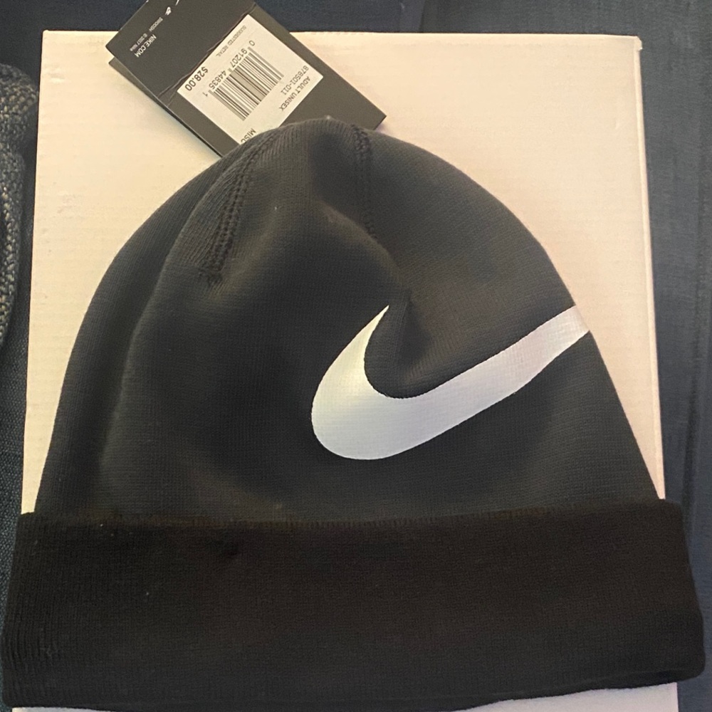 Nike Black Beanie with White Swoosh